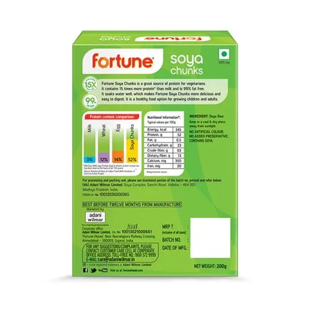 Fortune Soya Chunks - 15x More Protein Than Milk, 200 g Carton-3.webp